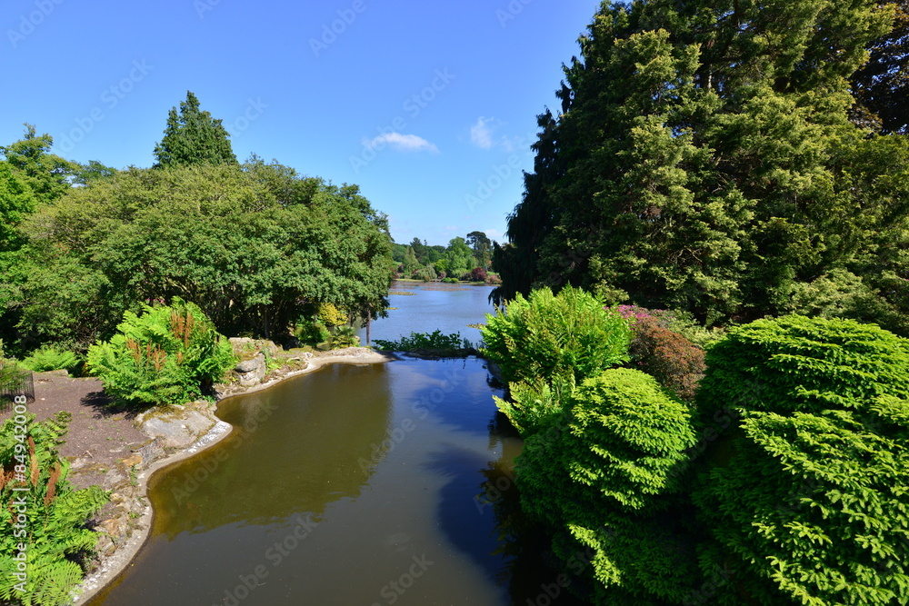 A lake at an English country estate in June,