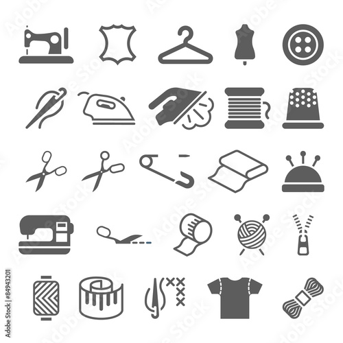 Vector sewing equipment and needlework icons set