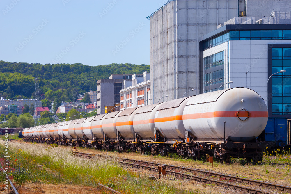 The many of tanks with oil and fuel transport by rail.