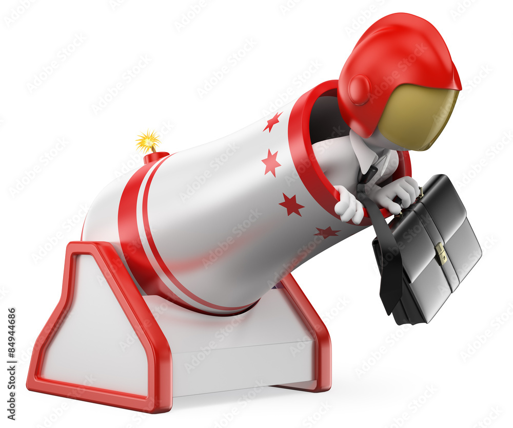 3D white people. Businessman cannonball. Risk concept 3D white people. Businessman cannonball. Risk concept