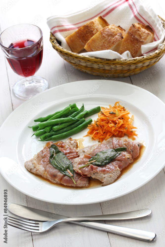 saltimbocca alla romana , sauteed veal prosciutto and sage, italian cuisine