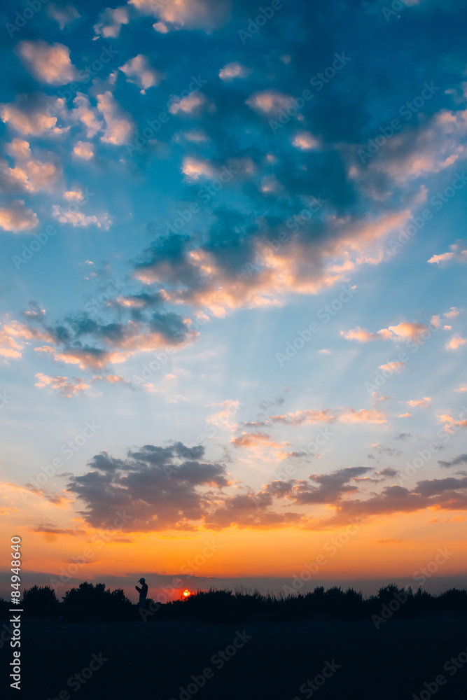 Yellow Blue Sunrise Sky With Sunlight