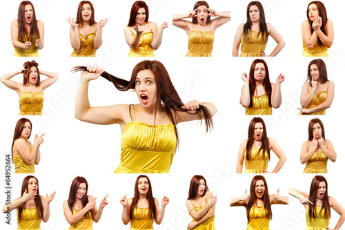 Set of pictures of pretty young woman with different gestures an
