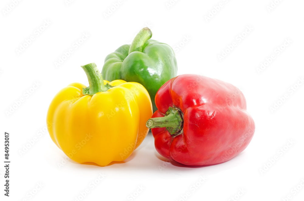 fresh yellow, red bell peppers on white background fresh yellow, red bell peppers on white background