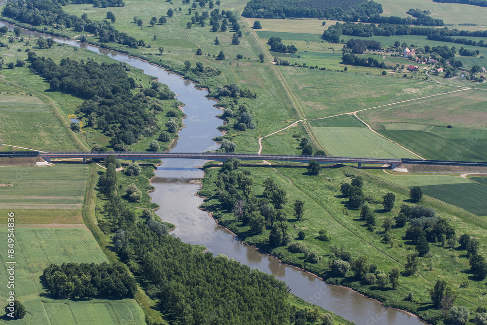 aerial view of the bridge on the river