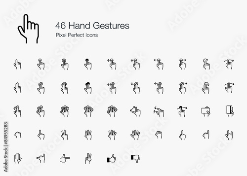 Hand Finger Gestures Pixel Perfect Icons (line style)