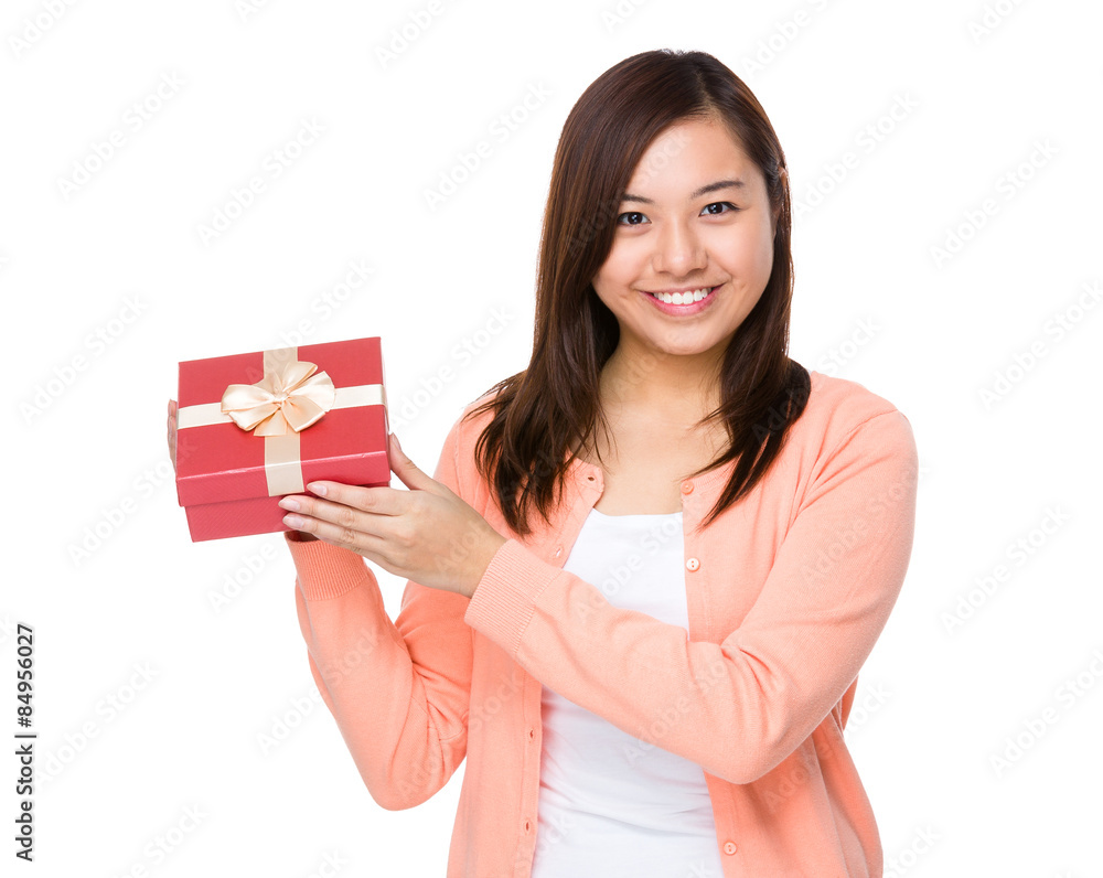 Young woman hold with giftbox