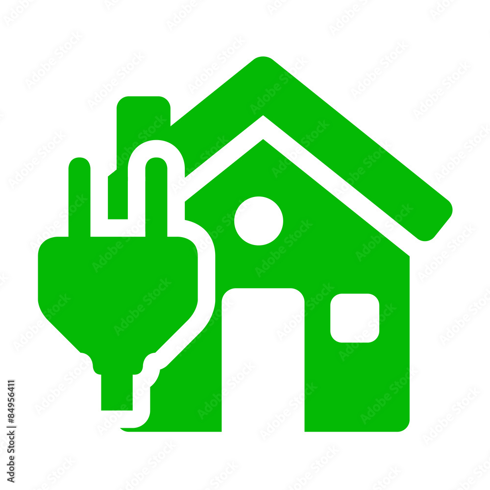 Icono casa con simbolo enchufe electrico verde Icono casa con simbolo enchufe electrico verde