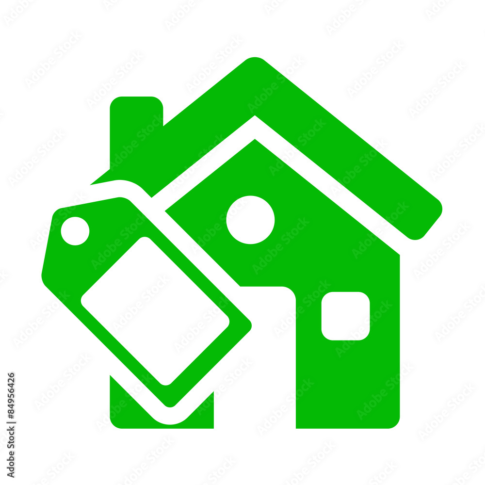 Icono casa con simbolo etiqueta verde Icono casa con simbolo etiqueta verde
