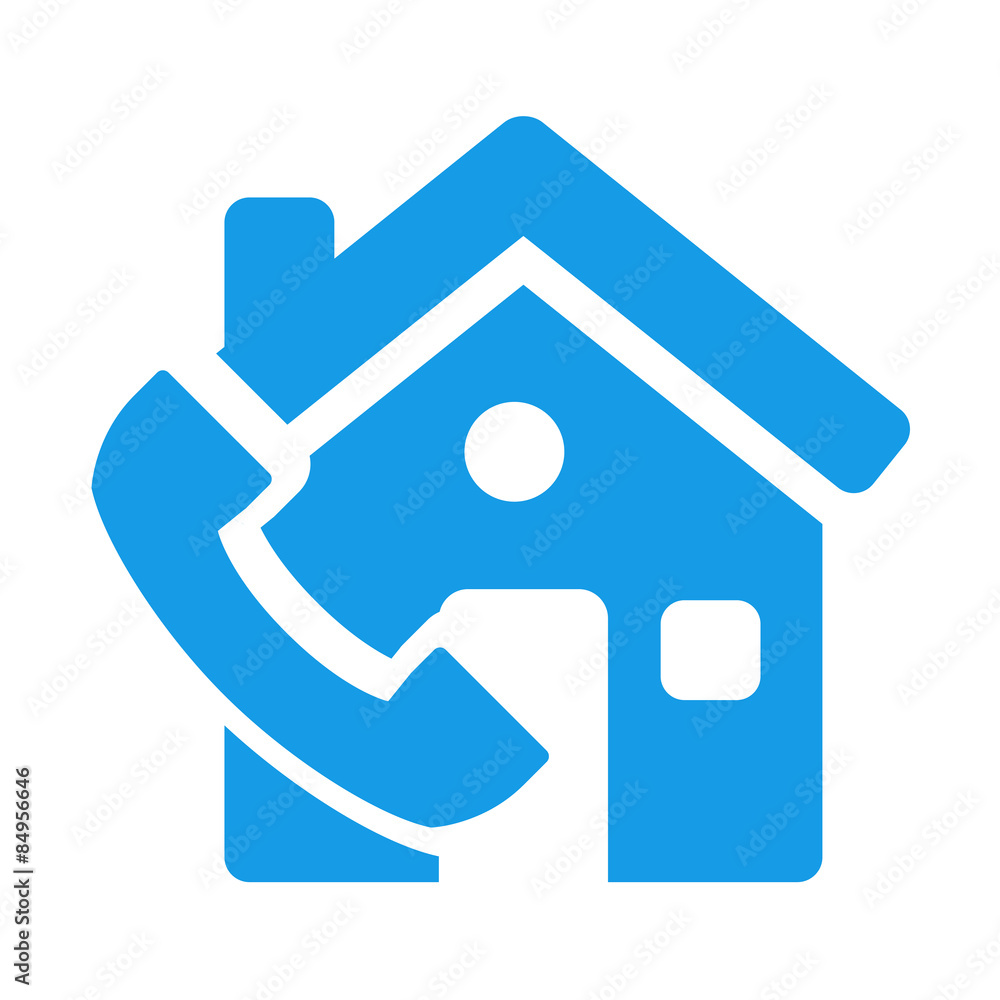 Icono casa con simbolo telefono azul ilustración de Stock