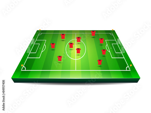 Soccer or football field with players and team tactics