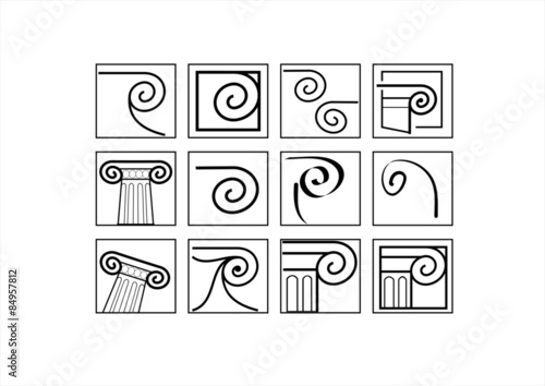 Capitals. A set of silhouettes of classic capitals.