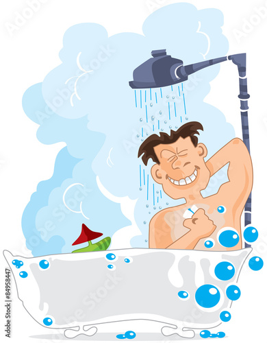 Φωτογραφία Man taking a shower in the bathtub