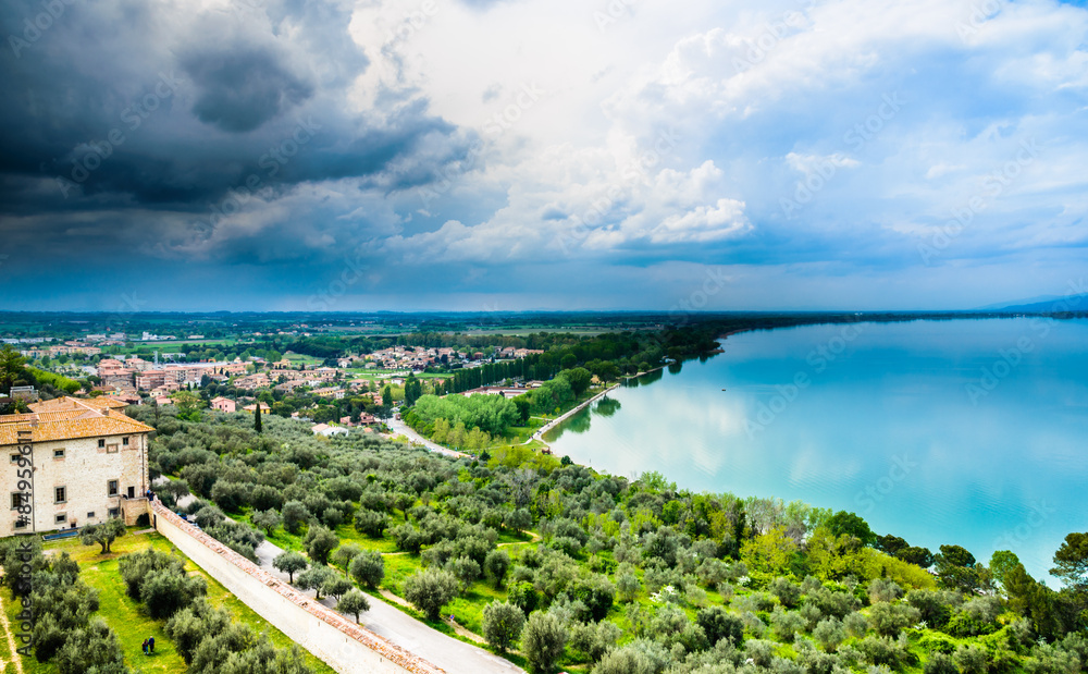 Trasimeno lake panoramic view, Umbria, Italy