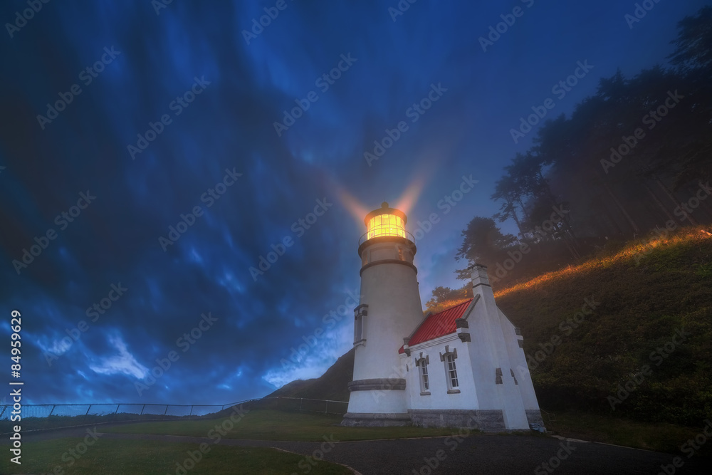 Heceta Head Lighthouse in Yachats Oregon Evening Blue Hour