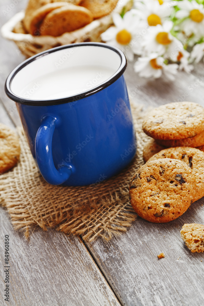 Cookies and mug with milk