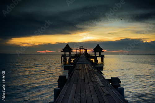 Old wooden pier at twilight