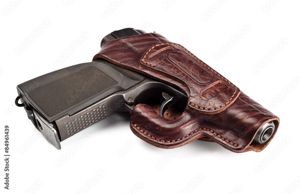 vintage pistol in leather holster Stock Photo | Adobe Stock