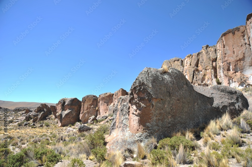 Fototapeta premium Mountain valley known for ancient cave paintings with images of animals