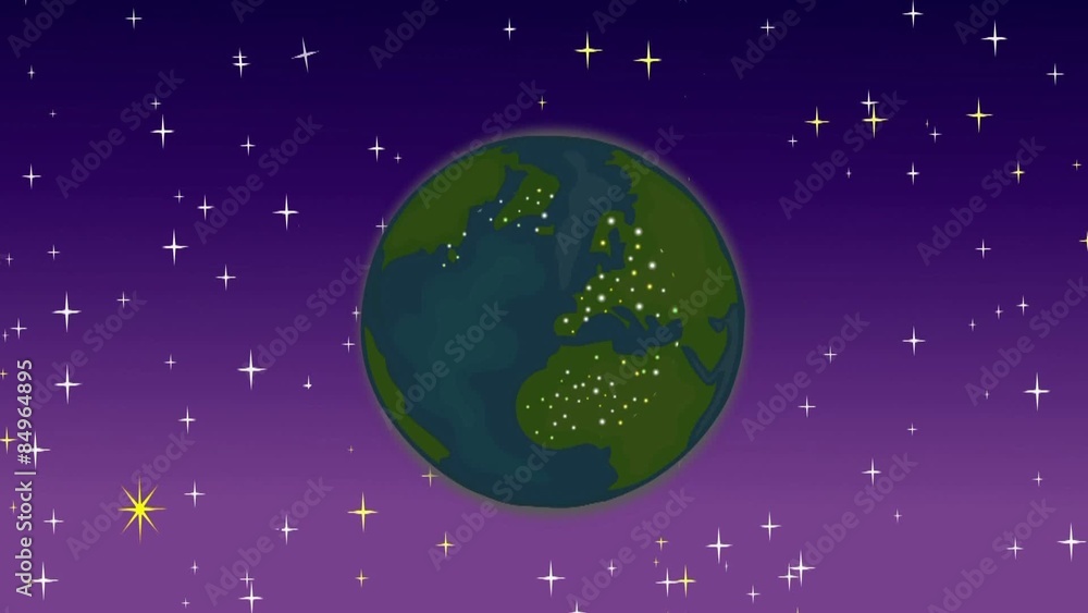 Sparkle star and earth on motion Sparkle star and earth on motion