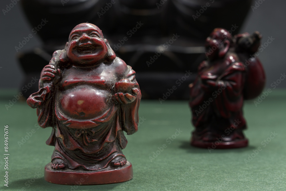 Red Laughing Buddha with sack and offering bowl Red Laughing Buddha with sack and offering bowl