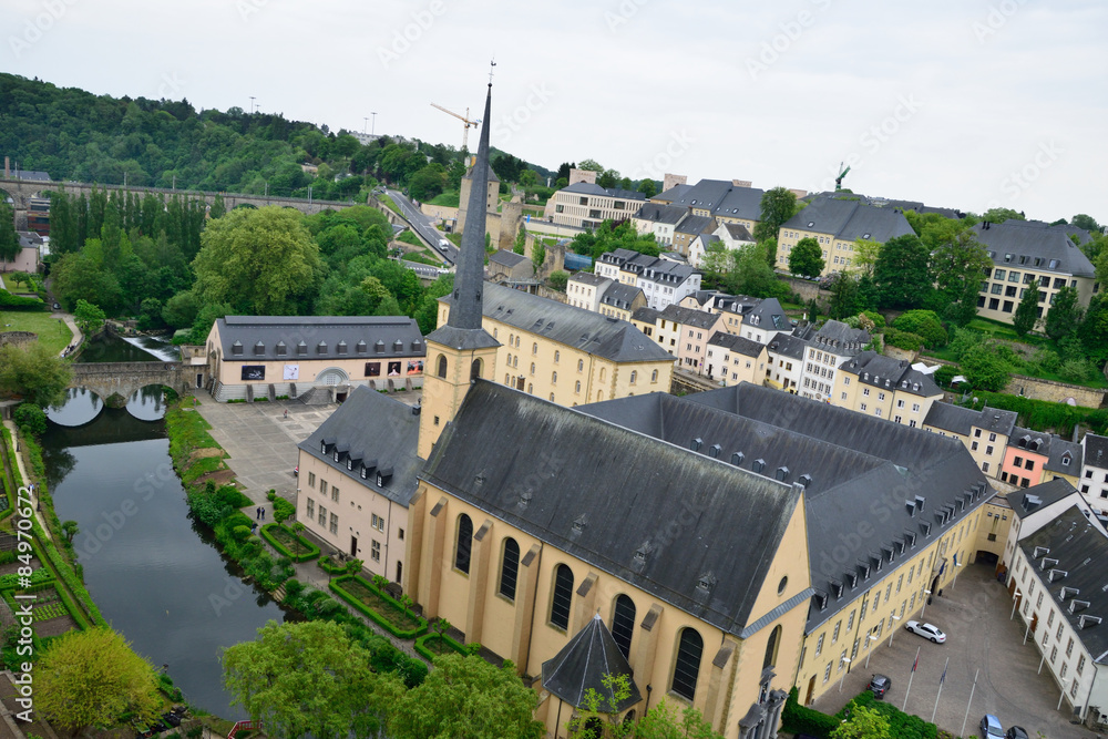 Panoramic view of the Grund, the old town of Luxembourg