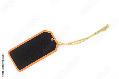 wooden tag with a rope on white background