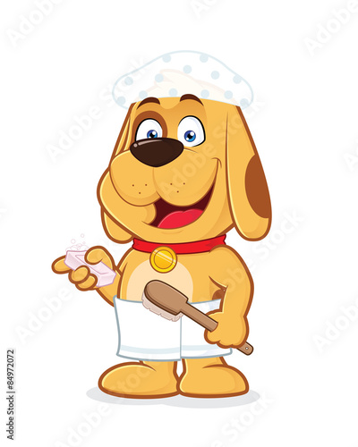 Dog wears towel and shower cap