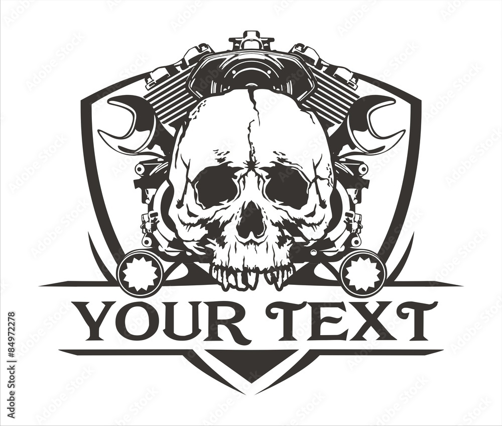 Fototapeta premium SKULL machine motorcycle wrench