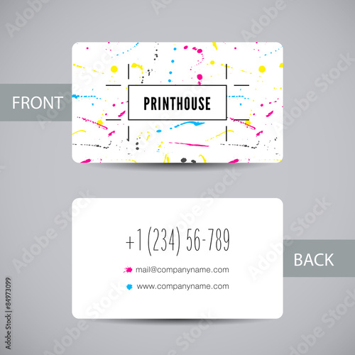Business card for print house with CMYK ink splashes