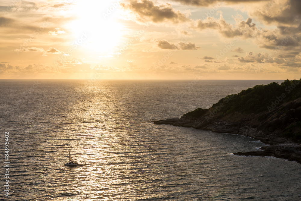 Sunset over sea at Laem Phrom Thep Phuket Thailand