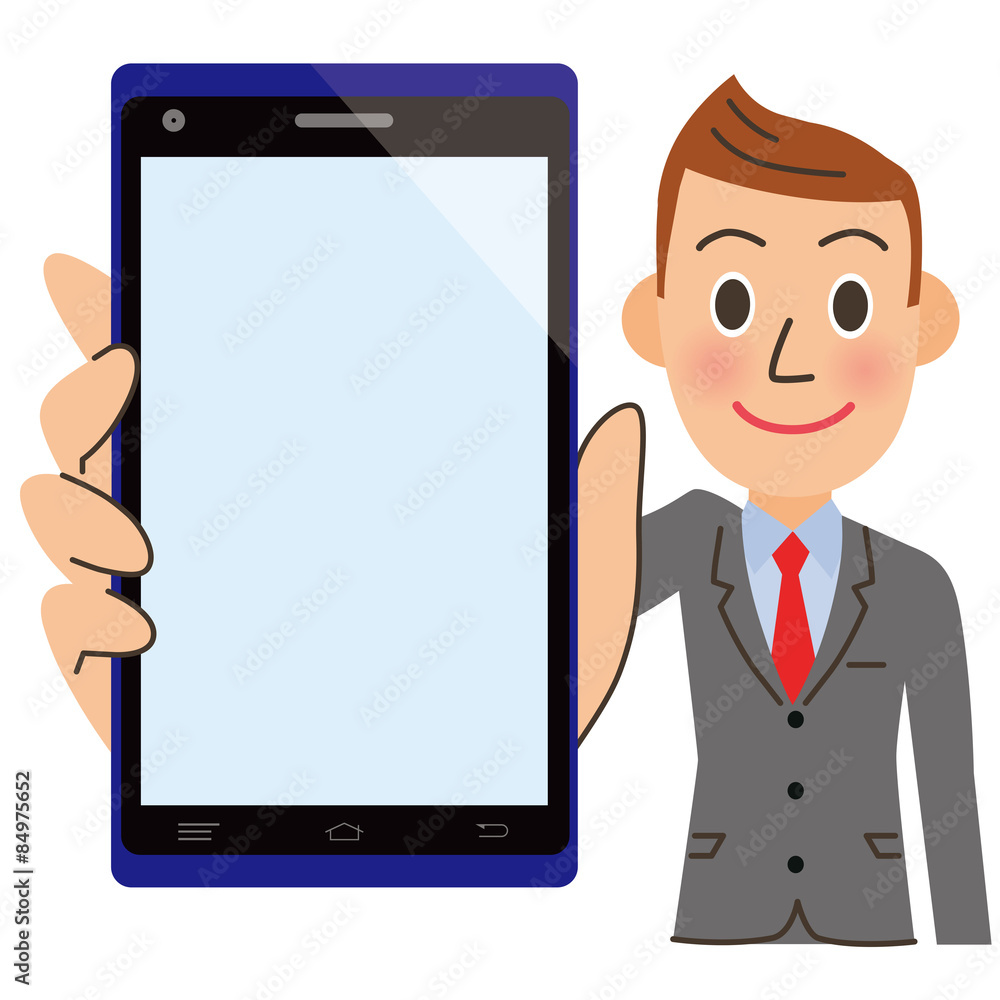 スマートフォンを持つ会社員