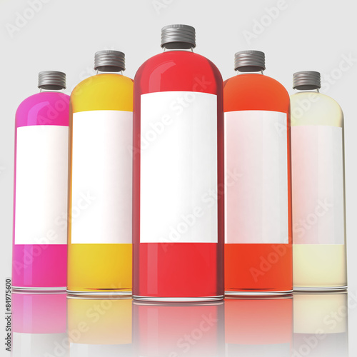 Colorful Liquid Soap Bottles on white background
