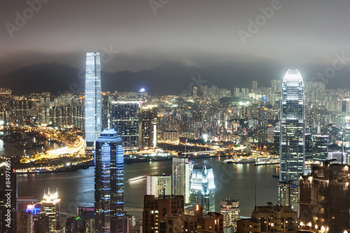 Hong Kong view of Victoria Harbor  Hong Kong Island business district.