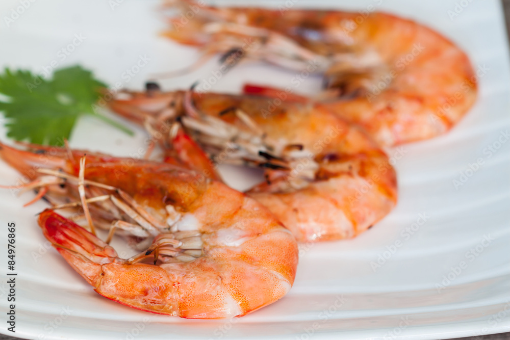 Shrimp on white plate Shrimp on white plate