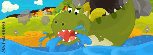 Cartoon green dragon - illustration for the children
