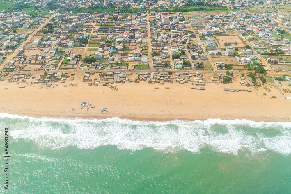 Fototapeta premium Aerial view of the shores of Cotonou, Benin .