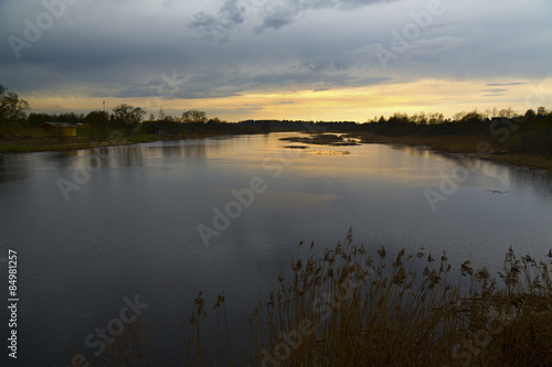 sunset on the river in the Russian province.