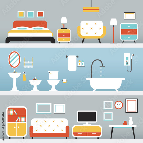 Furniture in Bedroom, Bathroom, Living Room