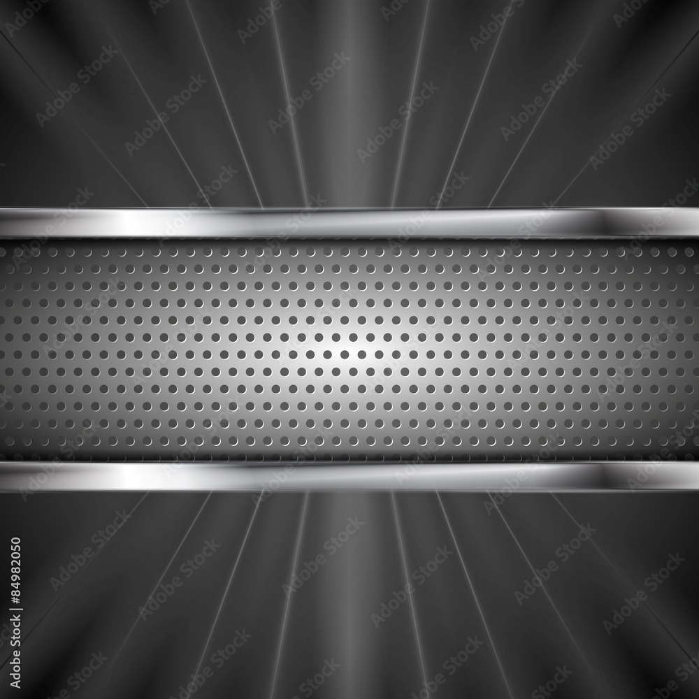 Metallic aluminum perforated banner and dark beams