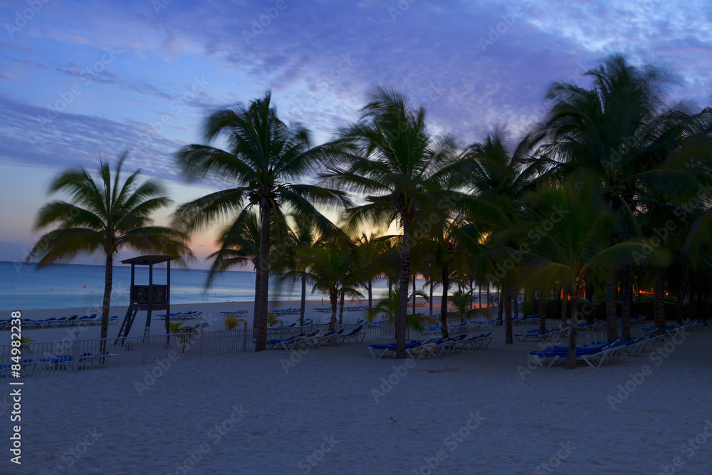 Sunset on the Caribbean beach.