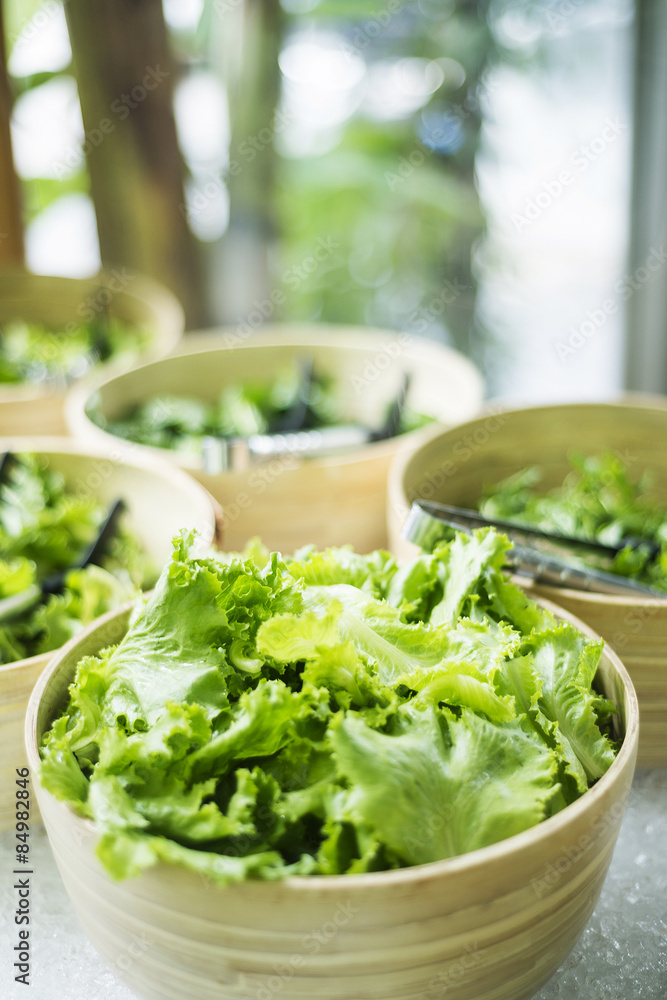 lettuce salad leaves in bowls in restaurant display lettuce salad leaves in bowls in restaurant display