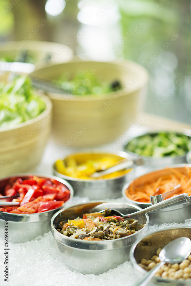 mixed vegetables in salad bar display