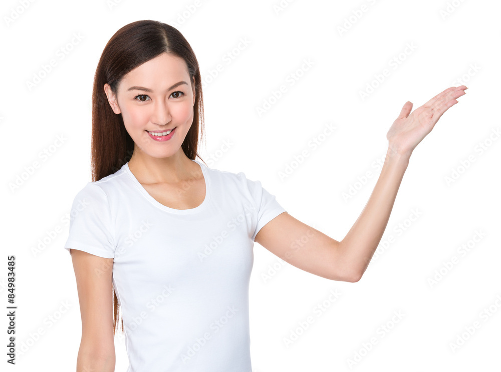 Young woman with hand showing somehting Young woman with hand showing somehting