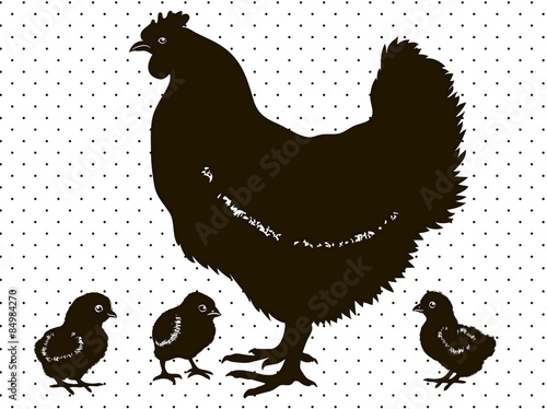 silhouettes chicken with three little chicks