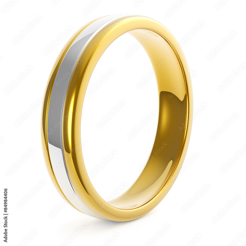 Golden Platinum Wedding Ring Isolated on White Background