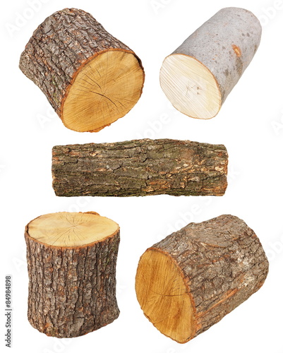set log fire wood  isolated on white background with, oak and beech