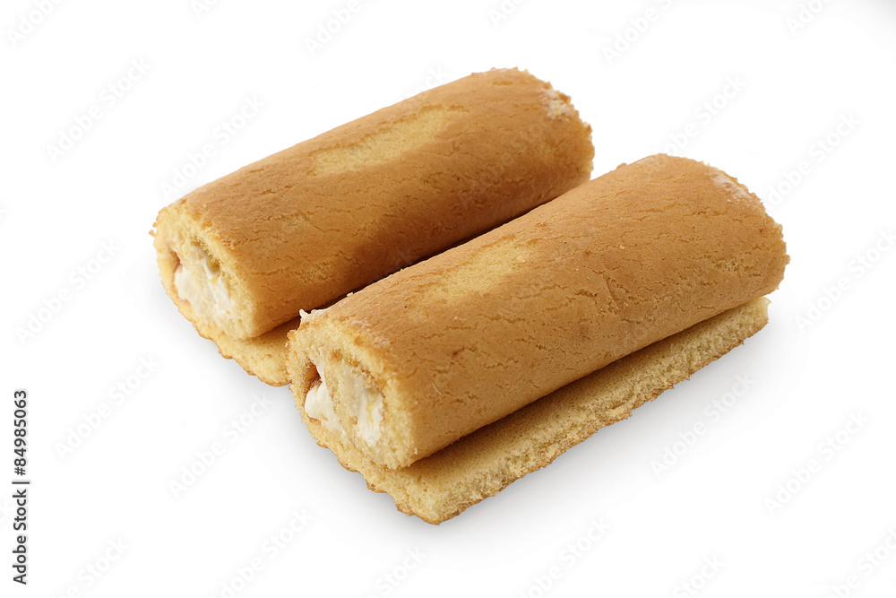 Hazelnut Cream Roll pastry on white Hazelnut Cream Roll pastry on white