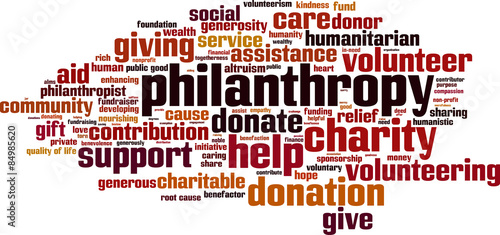 Philanthropy word cloud concept. Vector illustration photo