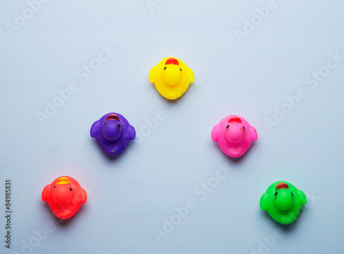 Multiple colorful rubber ducks